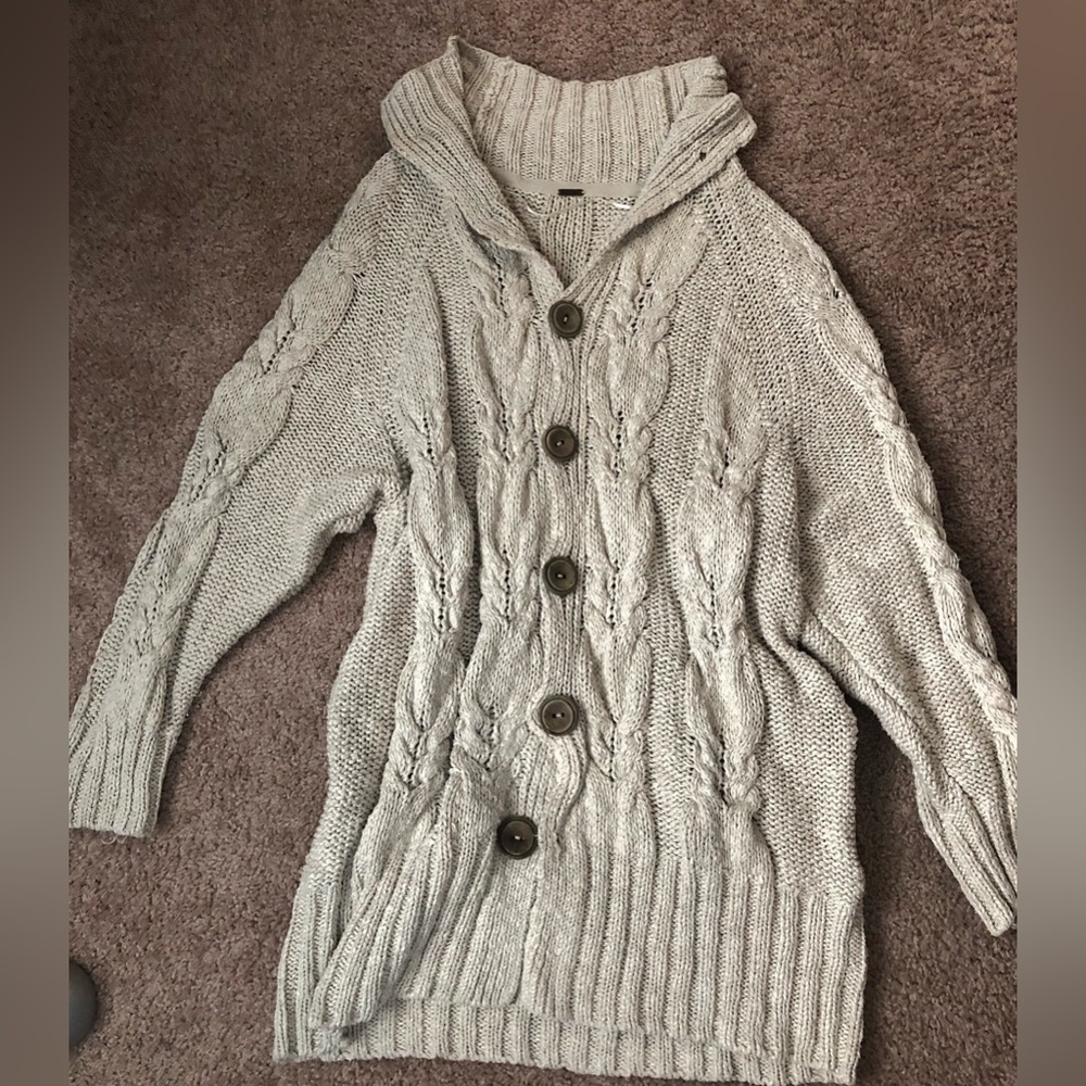 Free People Cable Knit Oversized Cardigan Cream Women’s Medium Button